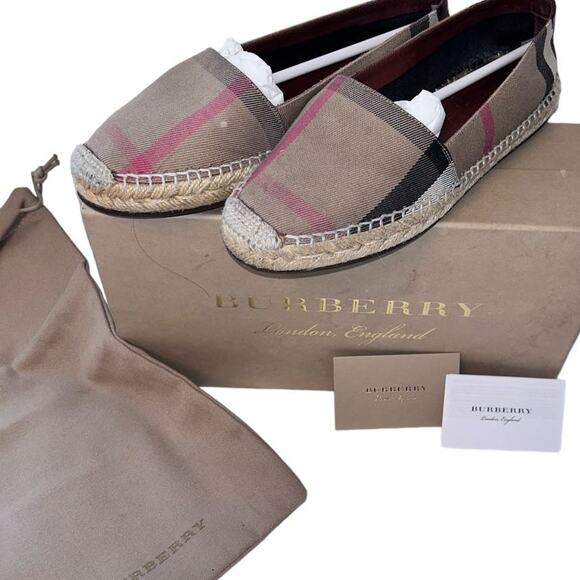 Authentic Burberry London Housecheck Hodgeson Flat Espadrille Dark Tan 37 / 7 - Picture 1 of 9